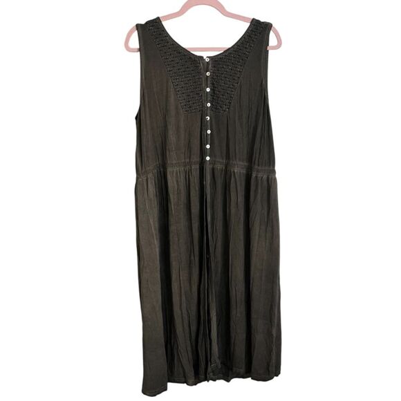 NEW Pol Boho Embroidered Mineral Wash MIDI Dress Olive Green Large - Picture 2 of 12